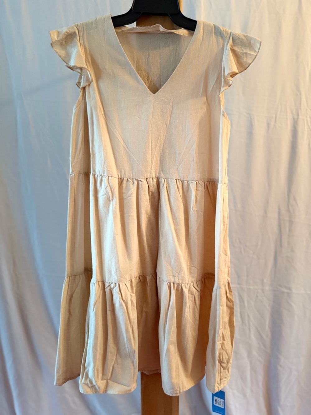 Light Cream Tiered V-Neck Flutter Sleeve Dress